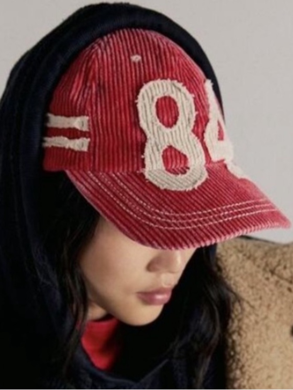 Free People:Hollie Varsity Baseball Cap|Red/Cream|NWT